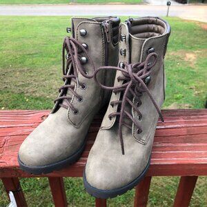 Combat Boots Military Ankle Womens 8.5 M Bronx Gray Faux Leather Laced Zip